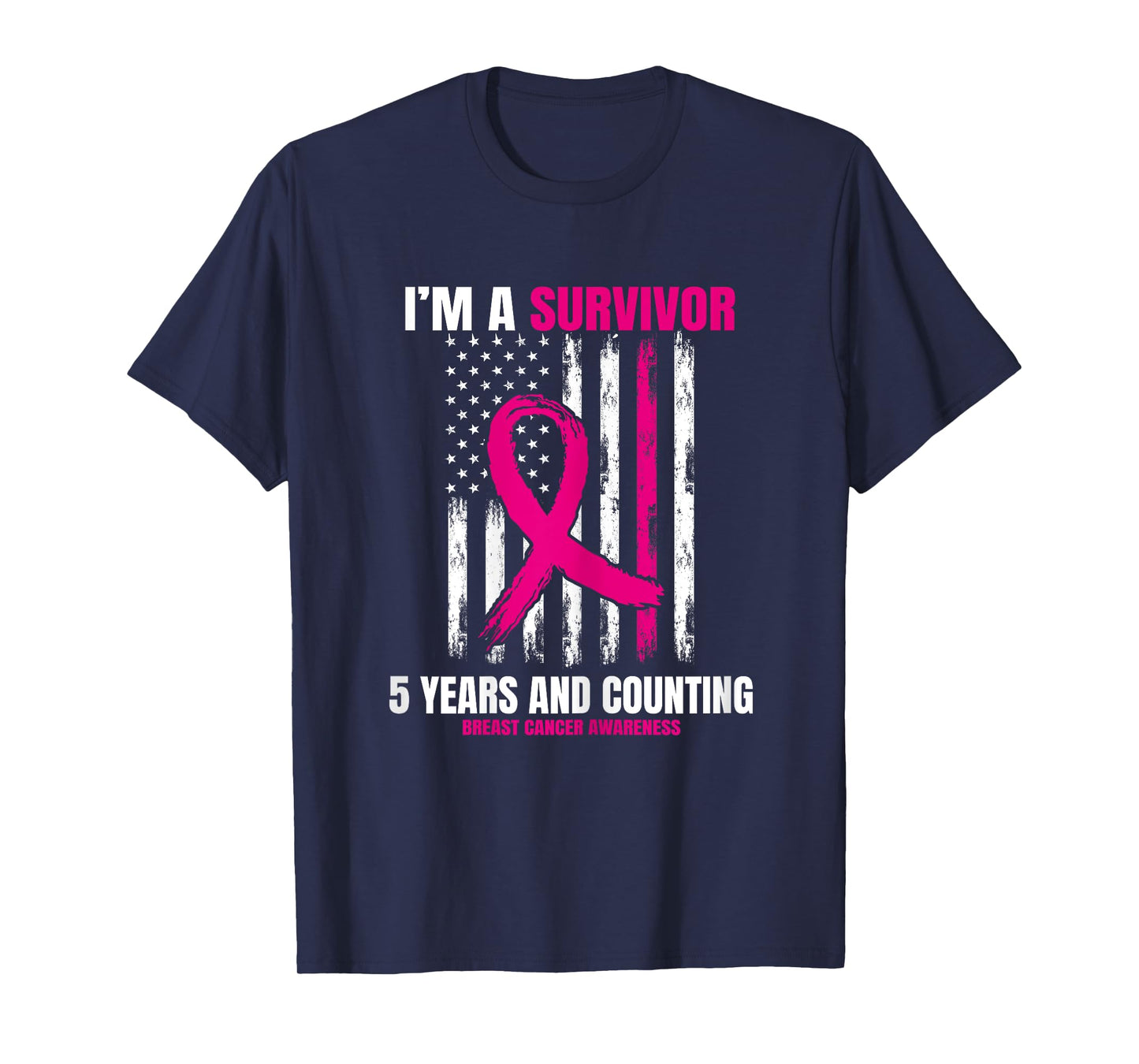 Pink Breast Cancer Survivor Gifts 5 Years Free American Flag T-Shirt