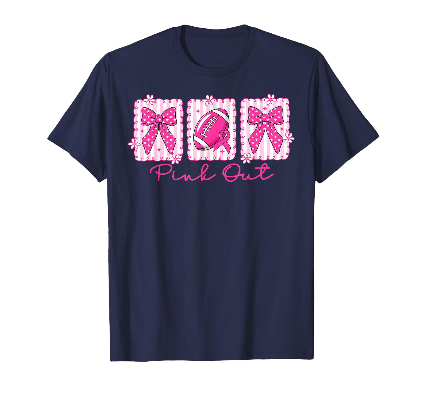 Coquette Bow Breast Cancer Awareness Pink Out Football Team T-Shirt