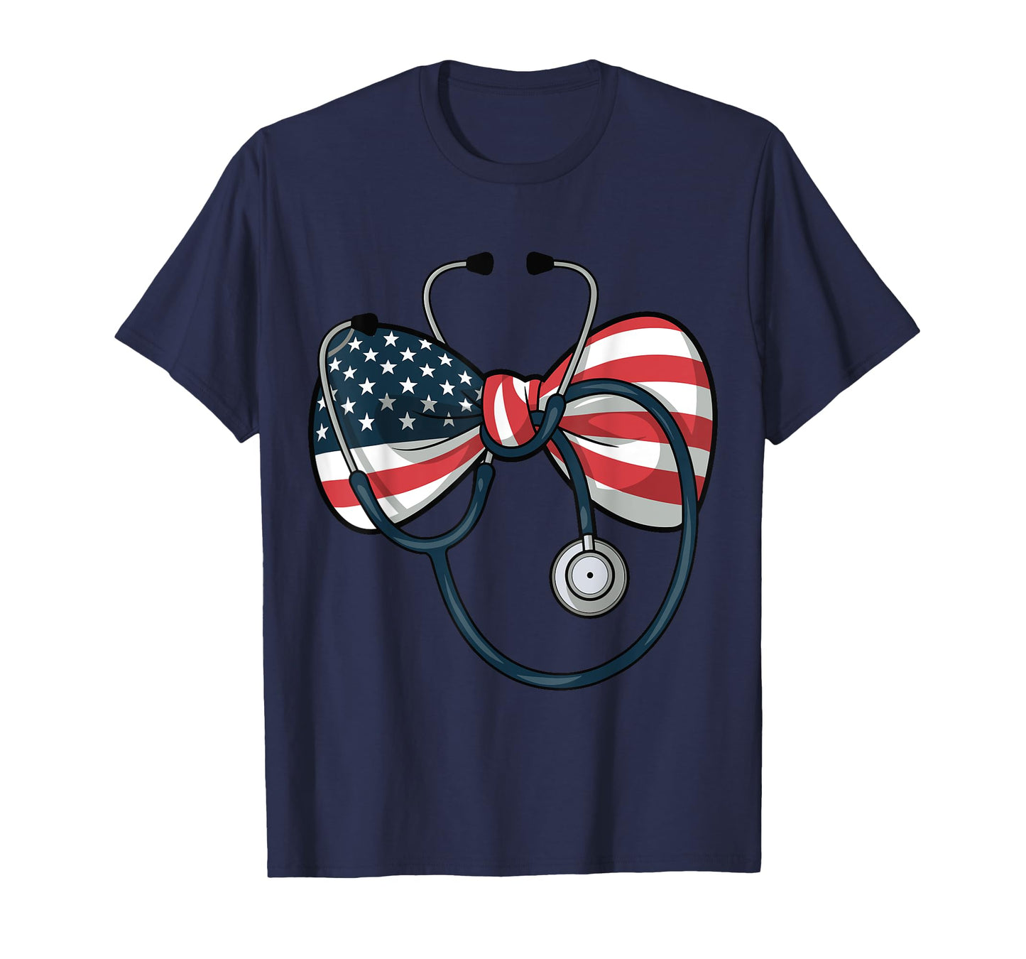 USA Flag Stethoscope Coquette Bow 4th of July RN Nursing T-Shirt