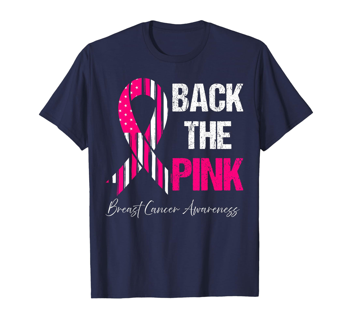 Back The Pink Breast Cancer Awareness American Flag Womens T-Shirt