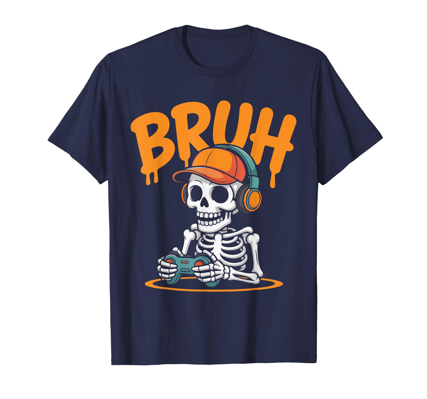 Bruh Halloween Boys Kids Gamer Mens Skeleton Video Gaming T-Shirt