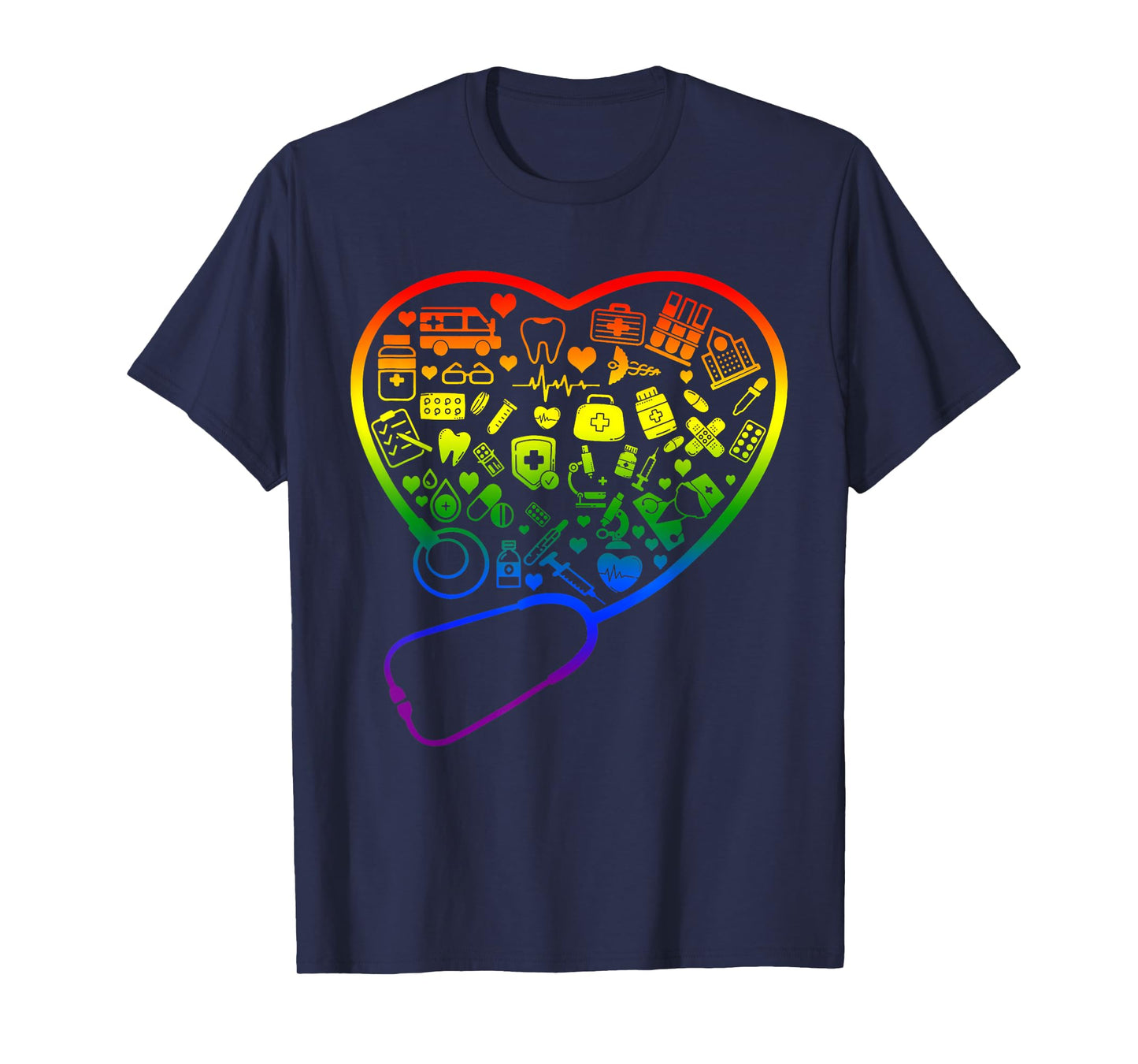 Rainbow Flag Stethoscope Heart Nurse RN Scrub Gay Pride LGBT T-Shirt