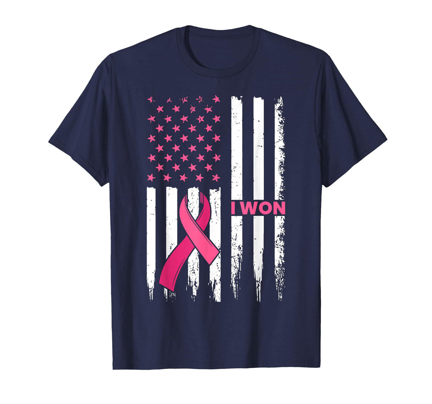 Breast Cancer Survivor I Won Pink Ribbon US Flag Awareness T-Shirt