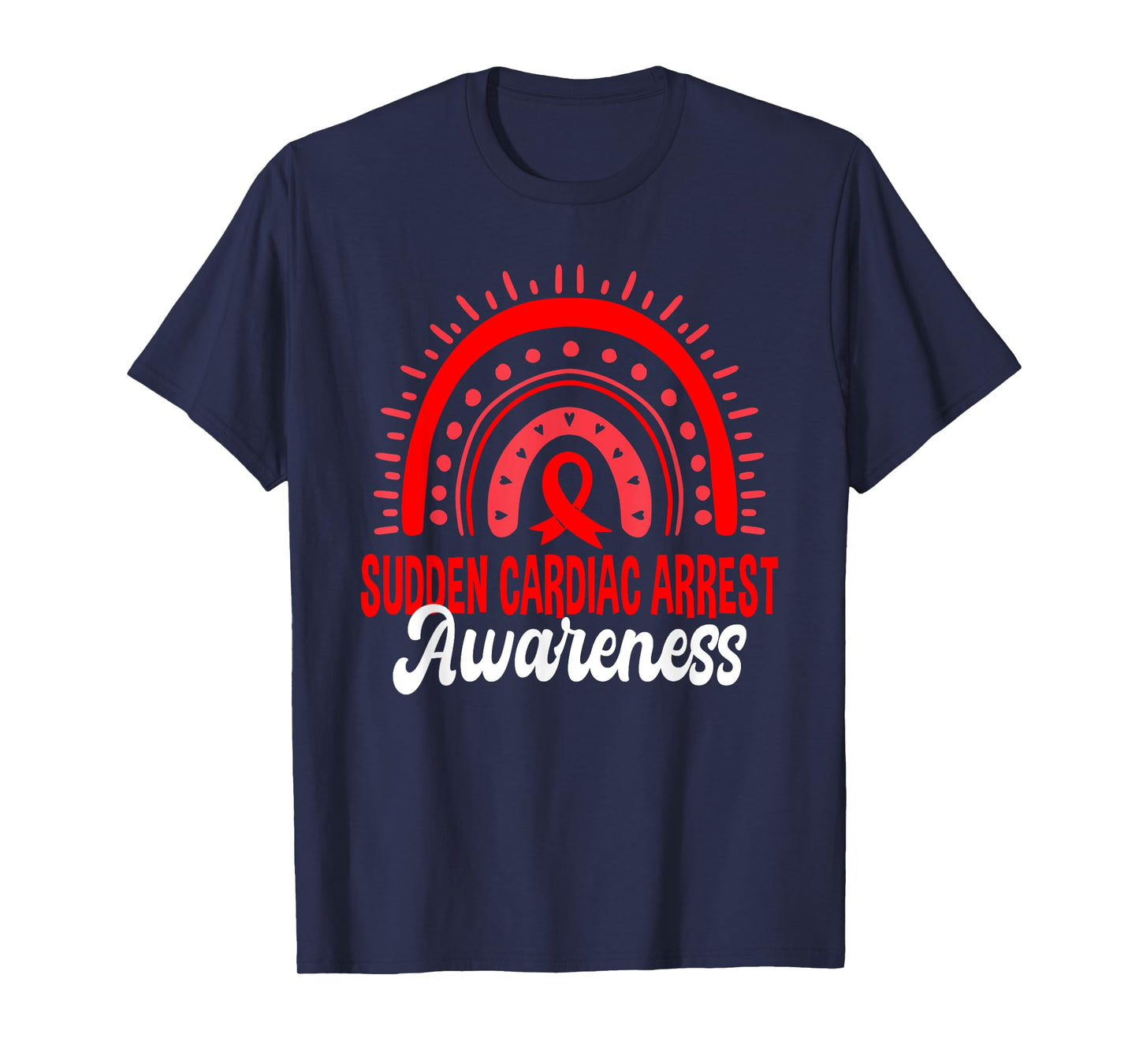 Sudden Cardiac Arrest Awareness Boho Rainbow Red Ribbon T-Shirt