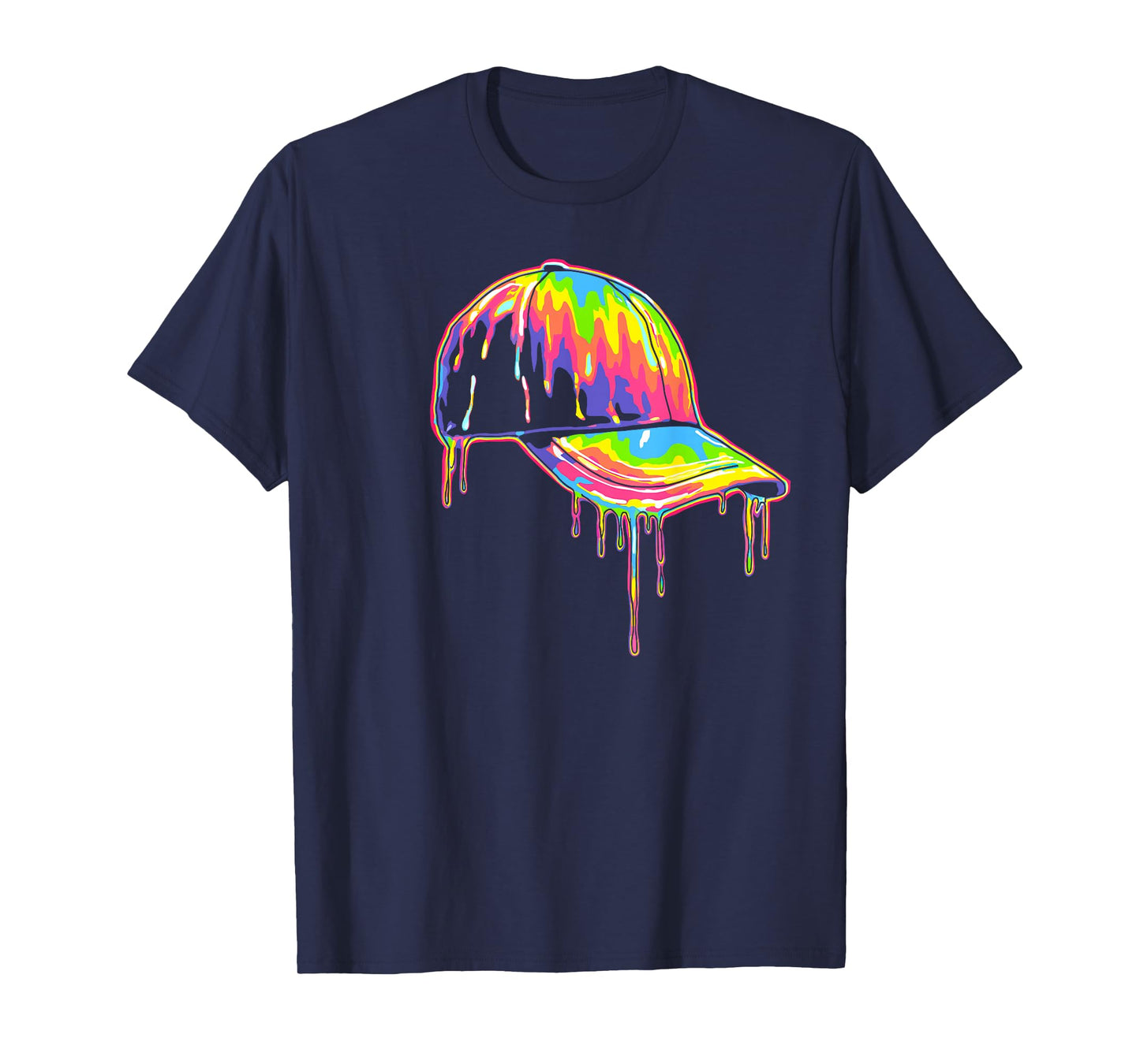 Baseball Cap Drip Graphic Melting Colors Modern Streetwear T-Shirt