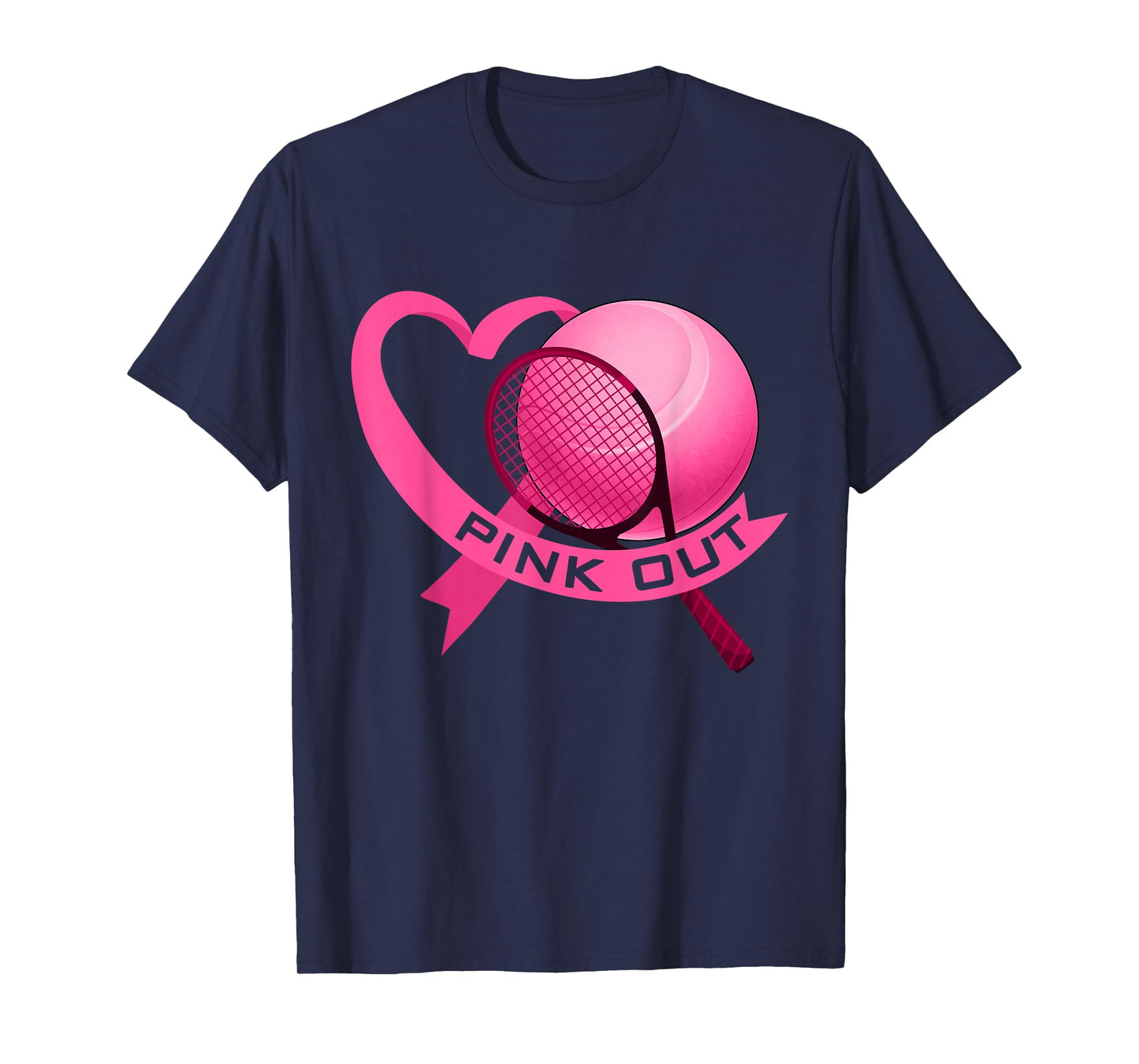 Pink Out Breast Cancer Pink Ribbon Heart With Tennis Ball T-Shirt