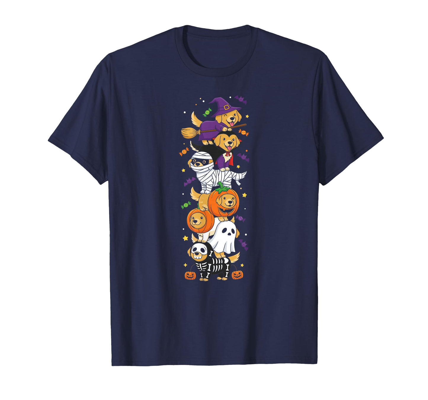 Golden Retriever Witch Vampire Ghost Halloween Mens Womens T-Shirt