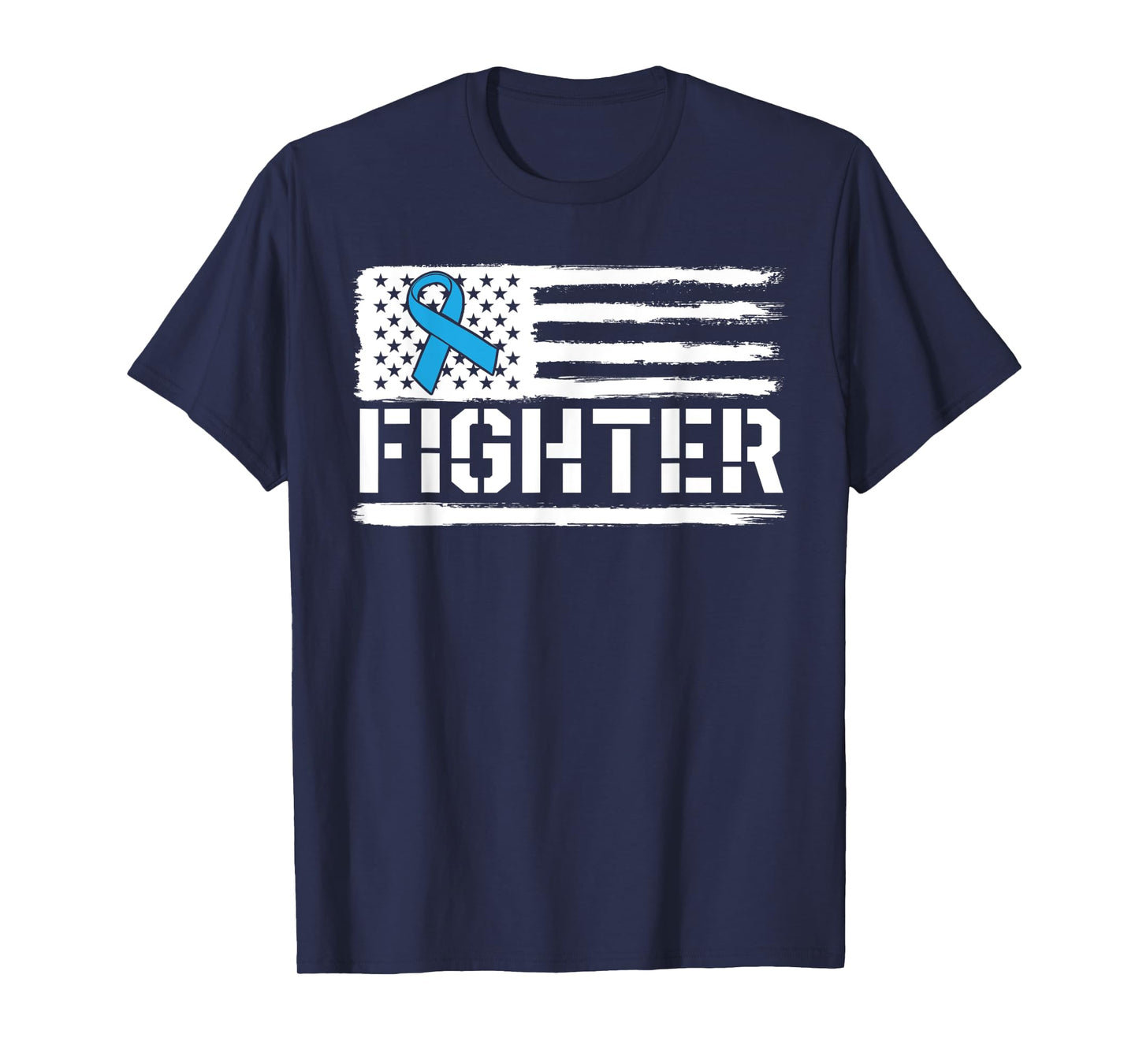 Prostate Cancer Fighter Blue American Flag Awareness Ribbon Women Kids Men T-Shirt