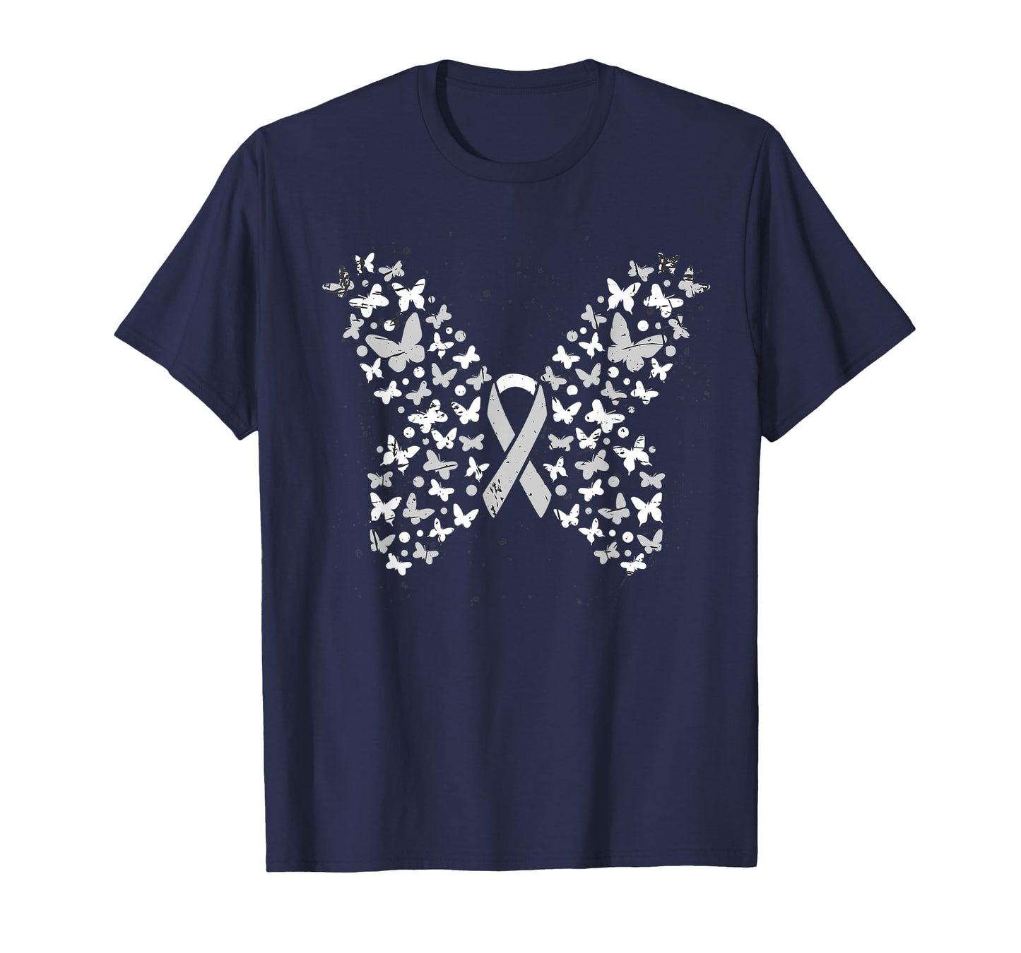 White Ribbon Cancer Warrior Butterfly Lung Cancer Awareness T-Shirt
