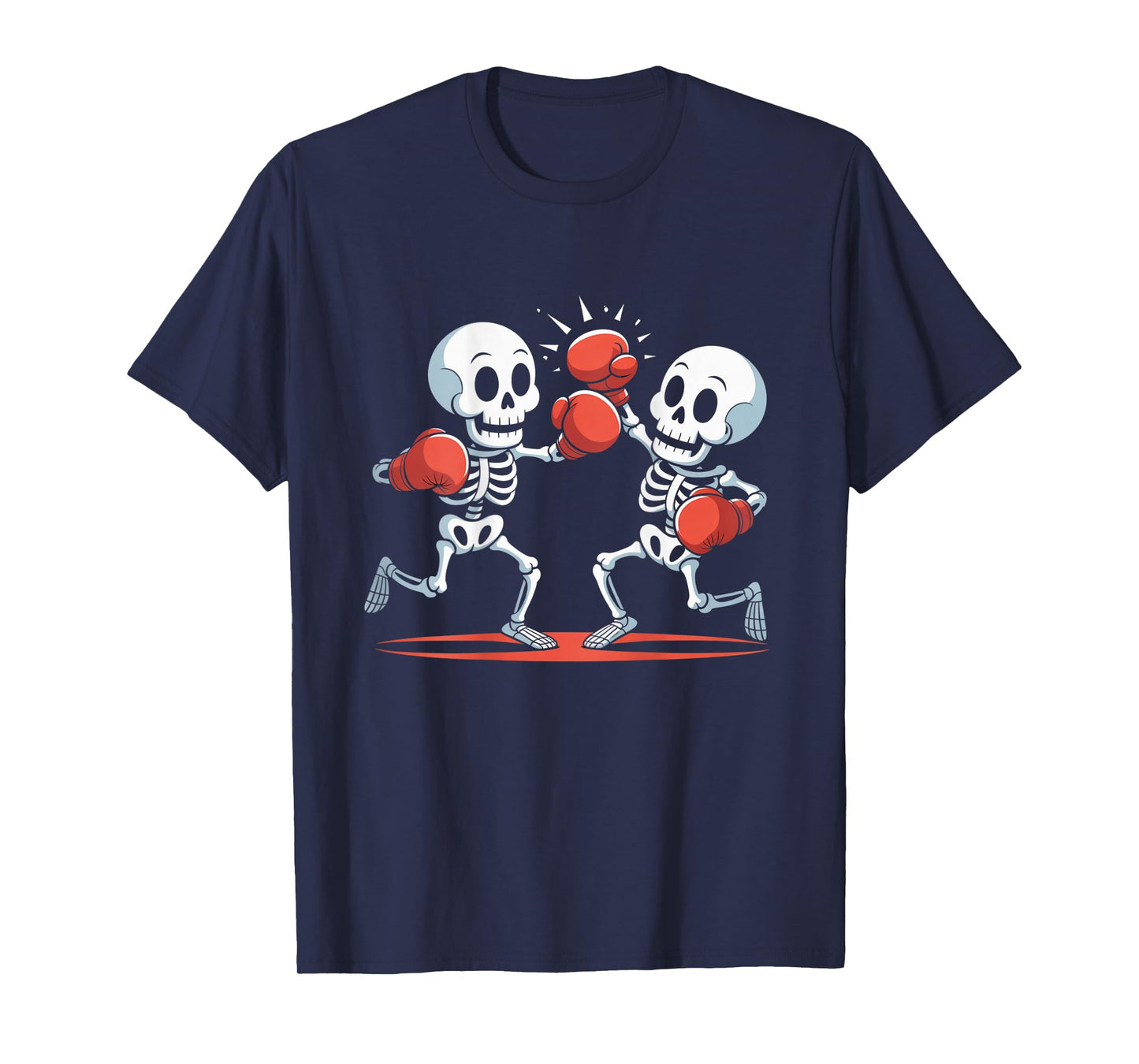 Backprinted Sign Skeleton Boxer Red Gloves Love Boxing T-Shirt