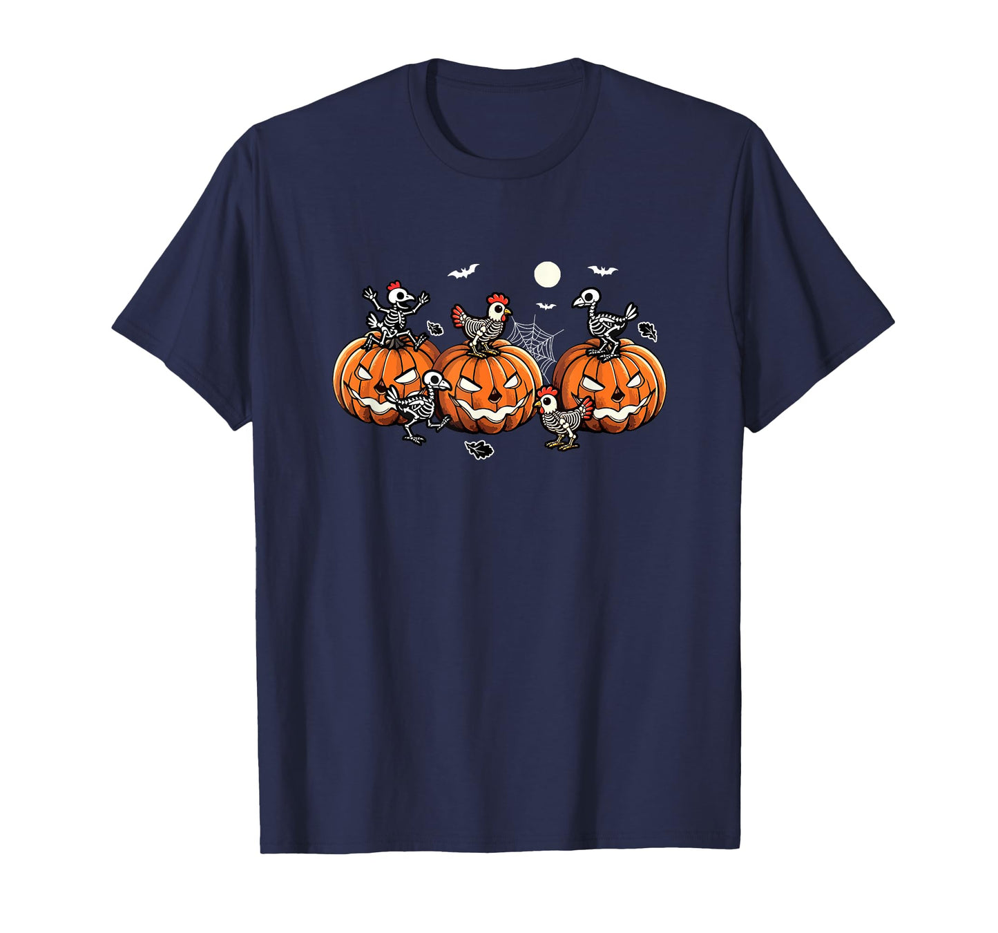 Group Skeleton Chickens On Carved Pumpkins Halloween Farmer T-Shirt