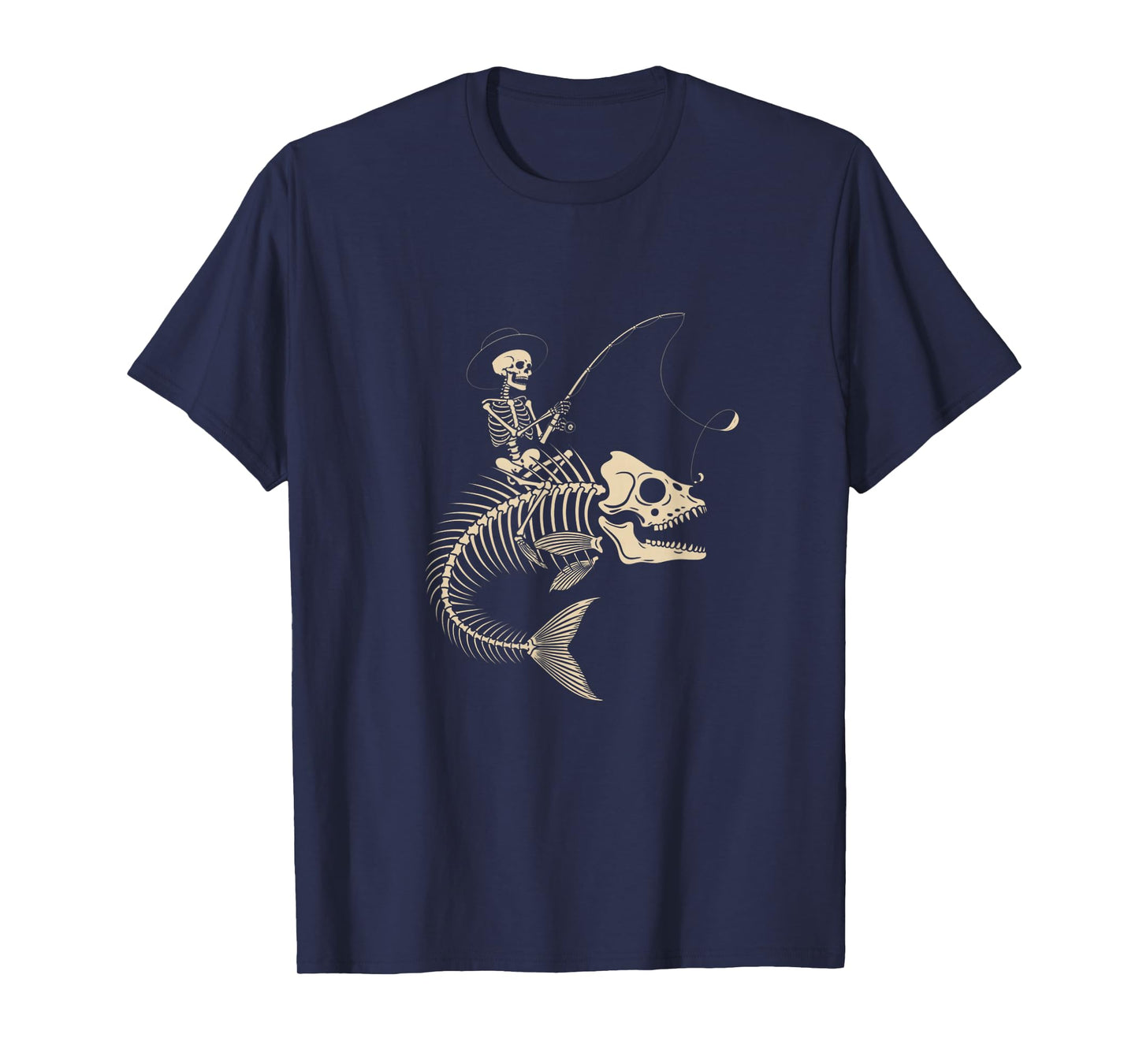 Skeleton Fisherman Riding Giant Fish Bones Halloween T-Shirt
