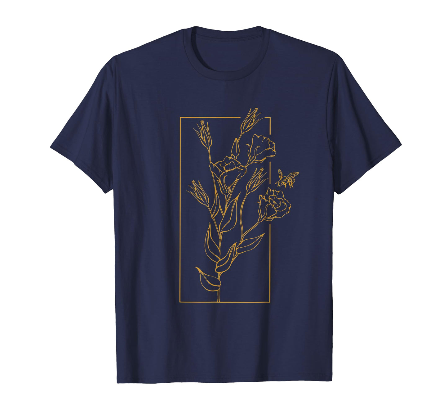 Floral Flower Lisianthus Eustoma Line Art Bee Wildflower T-Shirt
