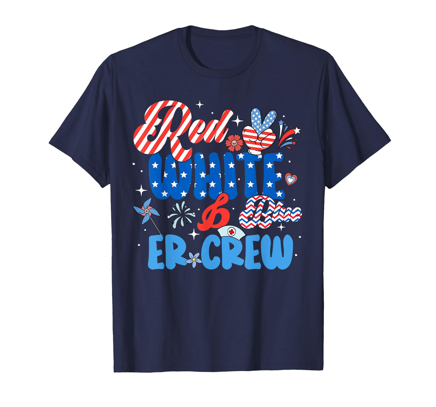 Red White Blue ER ED Nurse Crew July 4th Patriotic Men Women T-Shirt