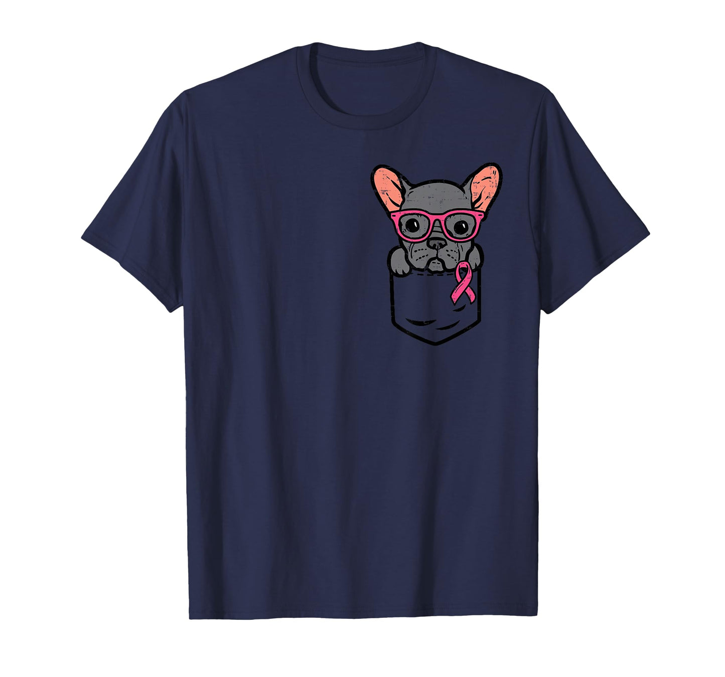 Pocket French Bulldog Pink Ribbon Breast Cancer Awareness T-Shirt