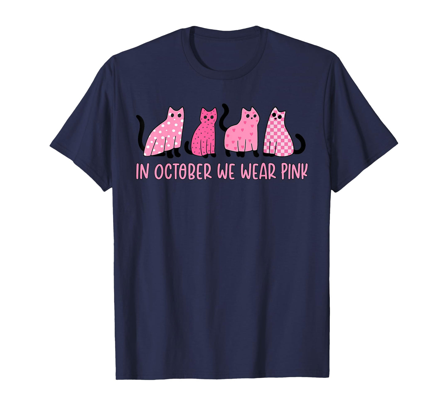 in October We Wear Funny Cat Pink Ribbon Cute Kitten Kitty T-Shirt