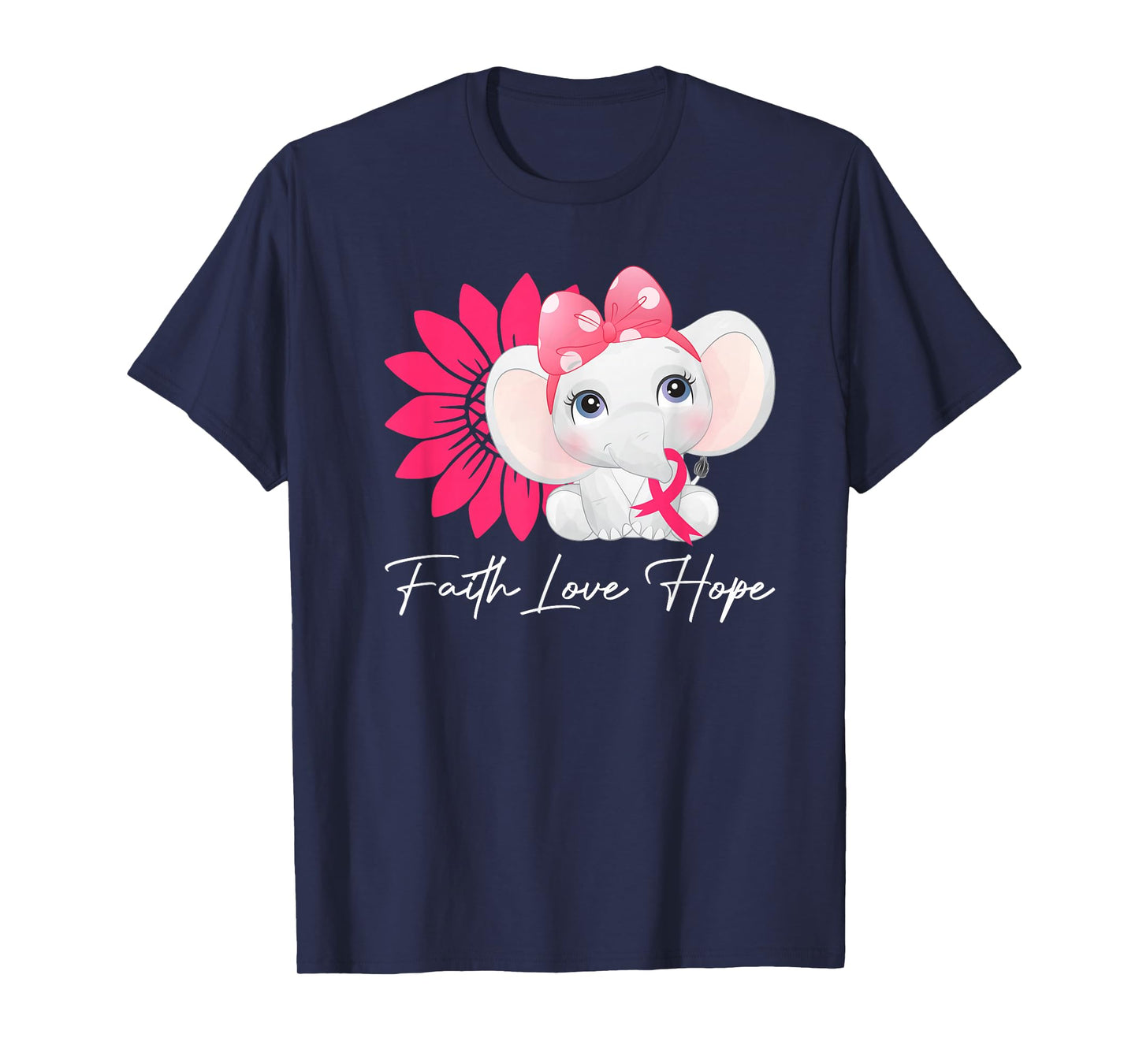 Breast Cancer Cute Elephant With Sunflower and Pink Ribbon T-Shirt