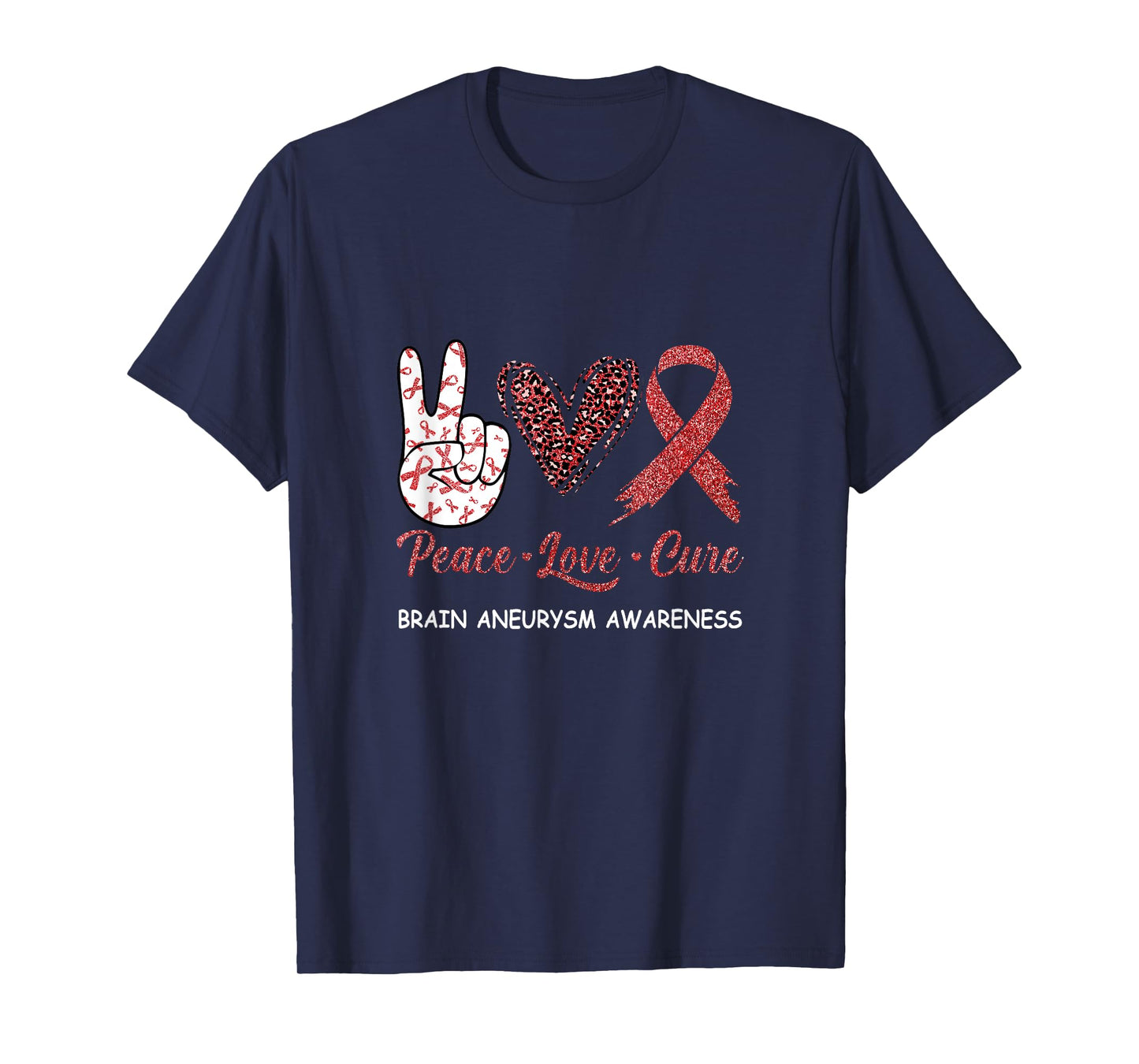 Brain Aneurysm Awareness Peace Love Cure Leopard T-Shirt