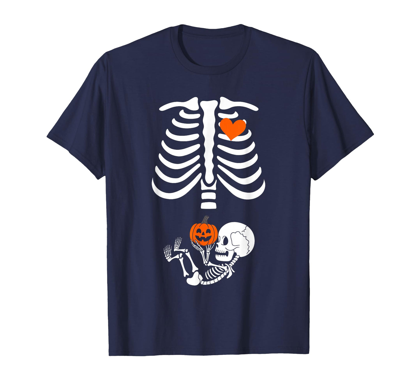 Halloween Skeleton Baby Rib Cage Maternity Pregnant Pumpkin T-Shirt