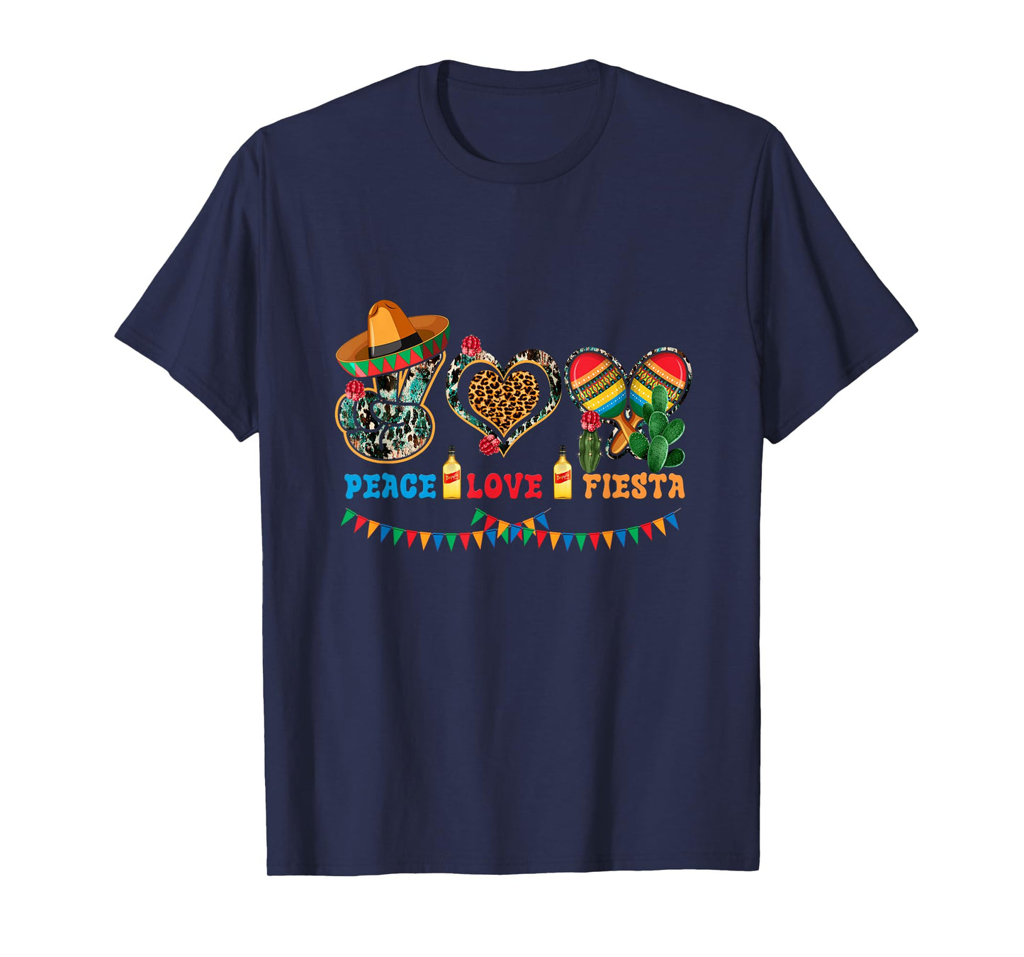 Peace Love Fiesta Heart Leopard Mexican Cinco De Mayo Party T-Shirt
