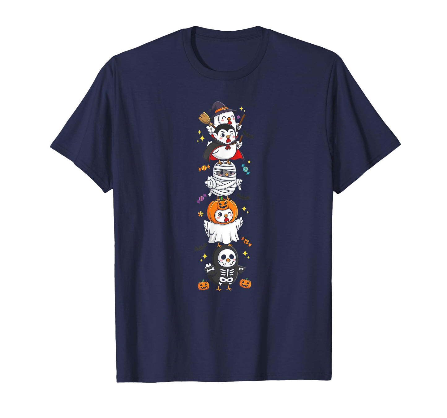 Funny Chicken Witch Vampire Ghost Halloween Kids Mens Womens T-Shirt