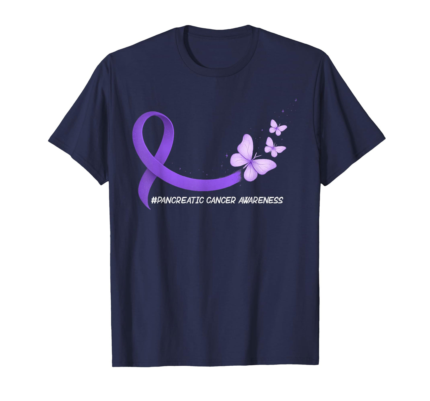 Pancreatic Cancer Awareness Ribbon Purple Butterfly Support T-Shirt