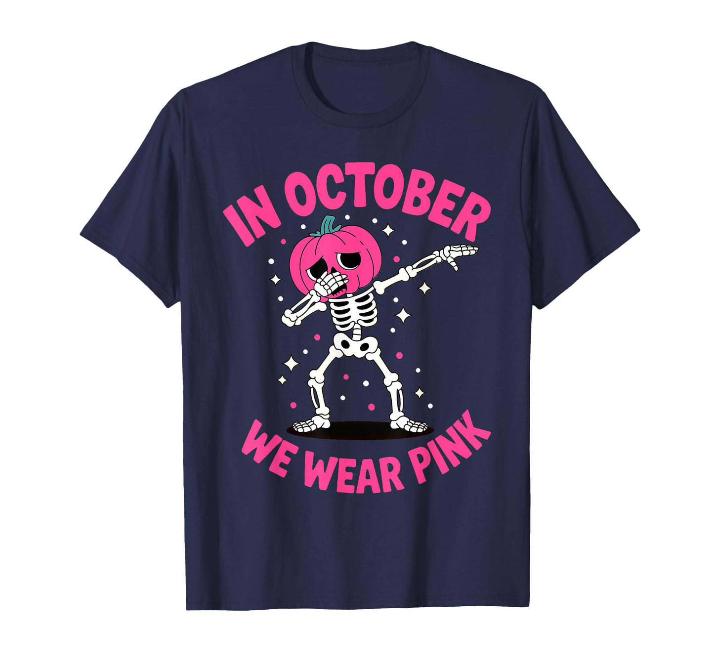 In October We Wear Pink Breast Cancer Pumpkin Halloween T-Shirt
