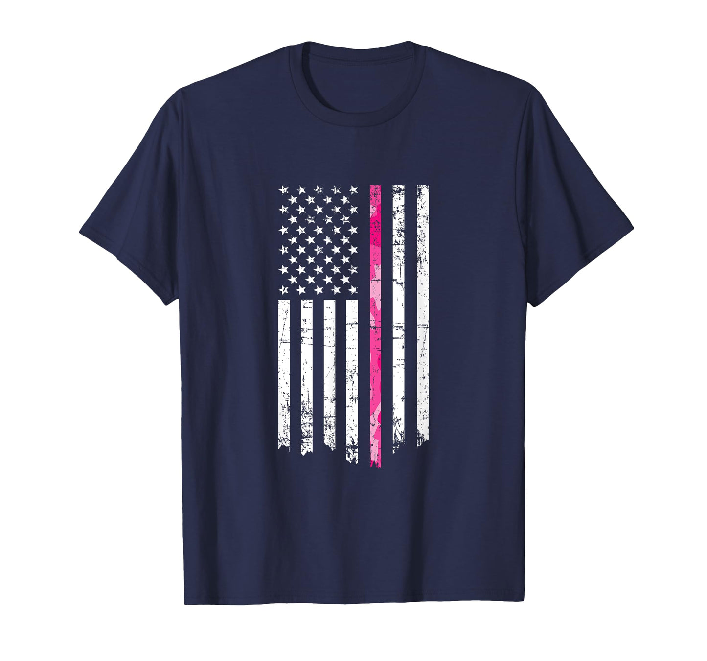 Pink Camouflage Stripe Breast Cancer American Flag T-shirt T-Shirt for Women Men