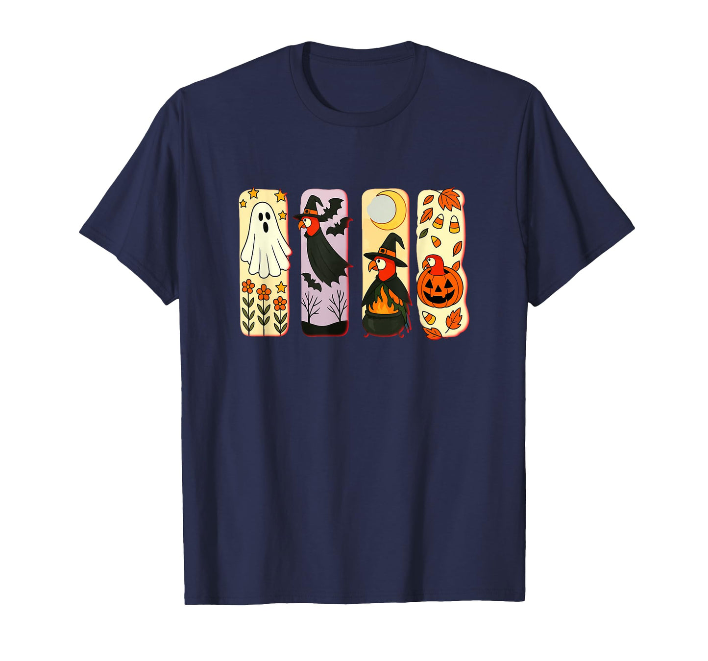 Halloween Collection Parrots Cosplay Witch Carved Pumpkin T-Shirt