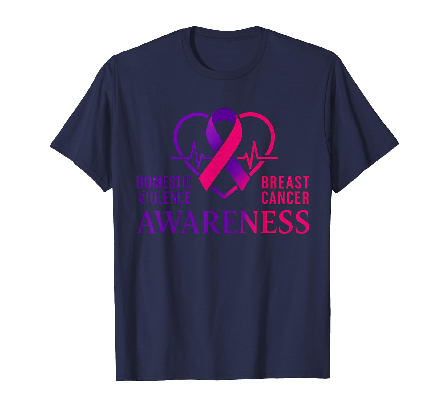Domestic Violence Breast Cancer Awareness Ribbon Heartbeat T-Shirt