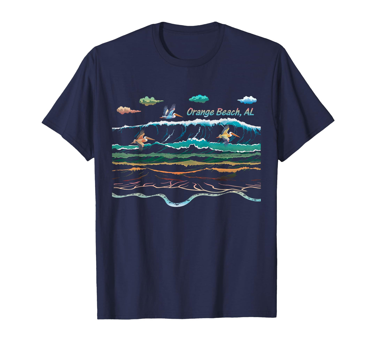 Orange Beach Alabama Colorful Tie-Dye Pelican Beach Waves T-Shirt