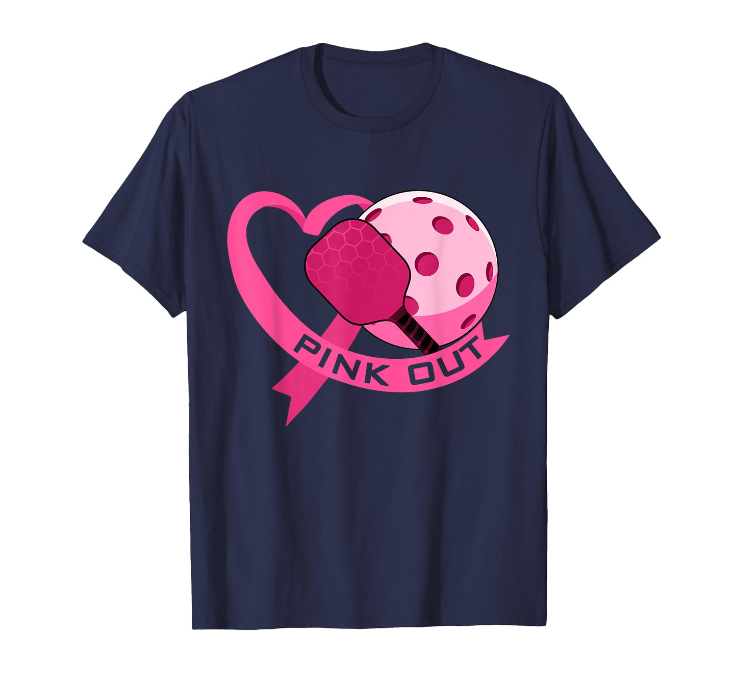 Pink Out Breast Cancer Pink Ribbon Heart & Pickleball Ball T-Shirt