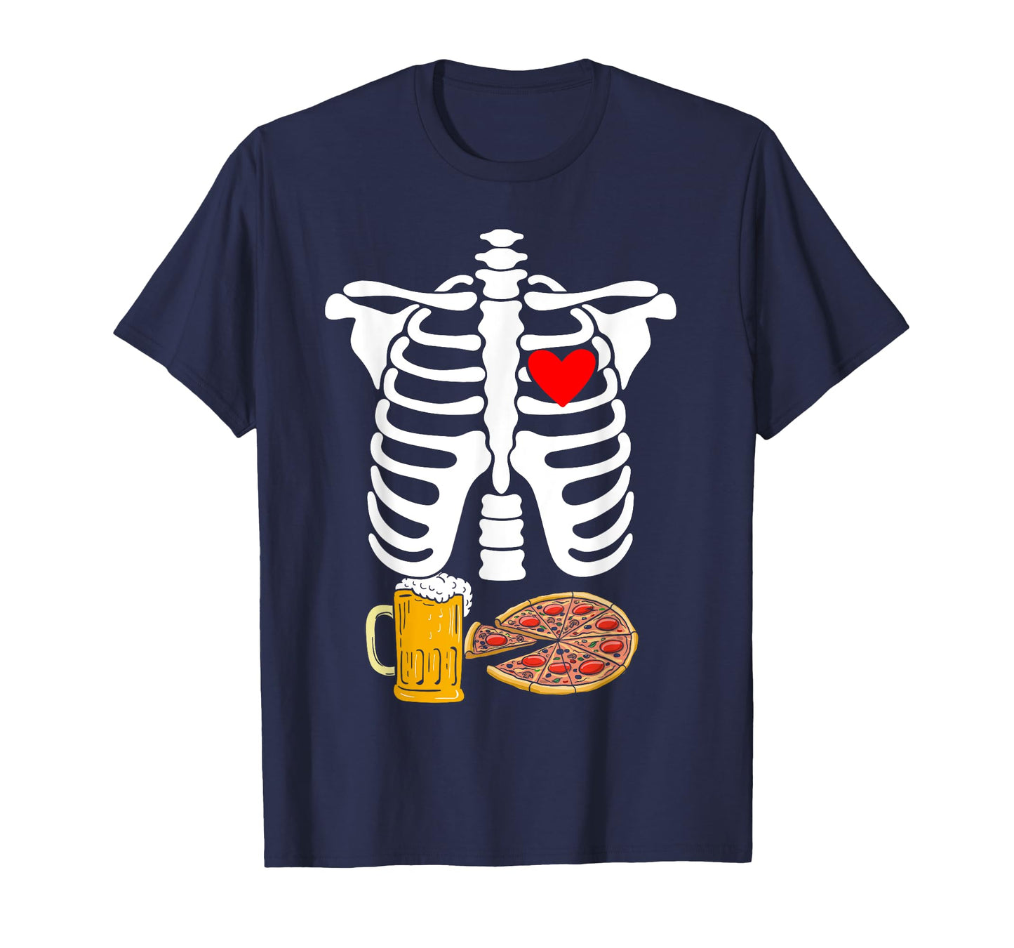 Rib Cage Skeleton X-Ray Drink Beer Pizza Halloween Costume T-Shirt