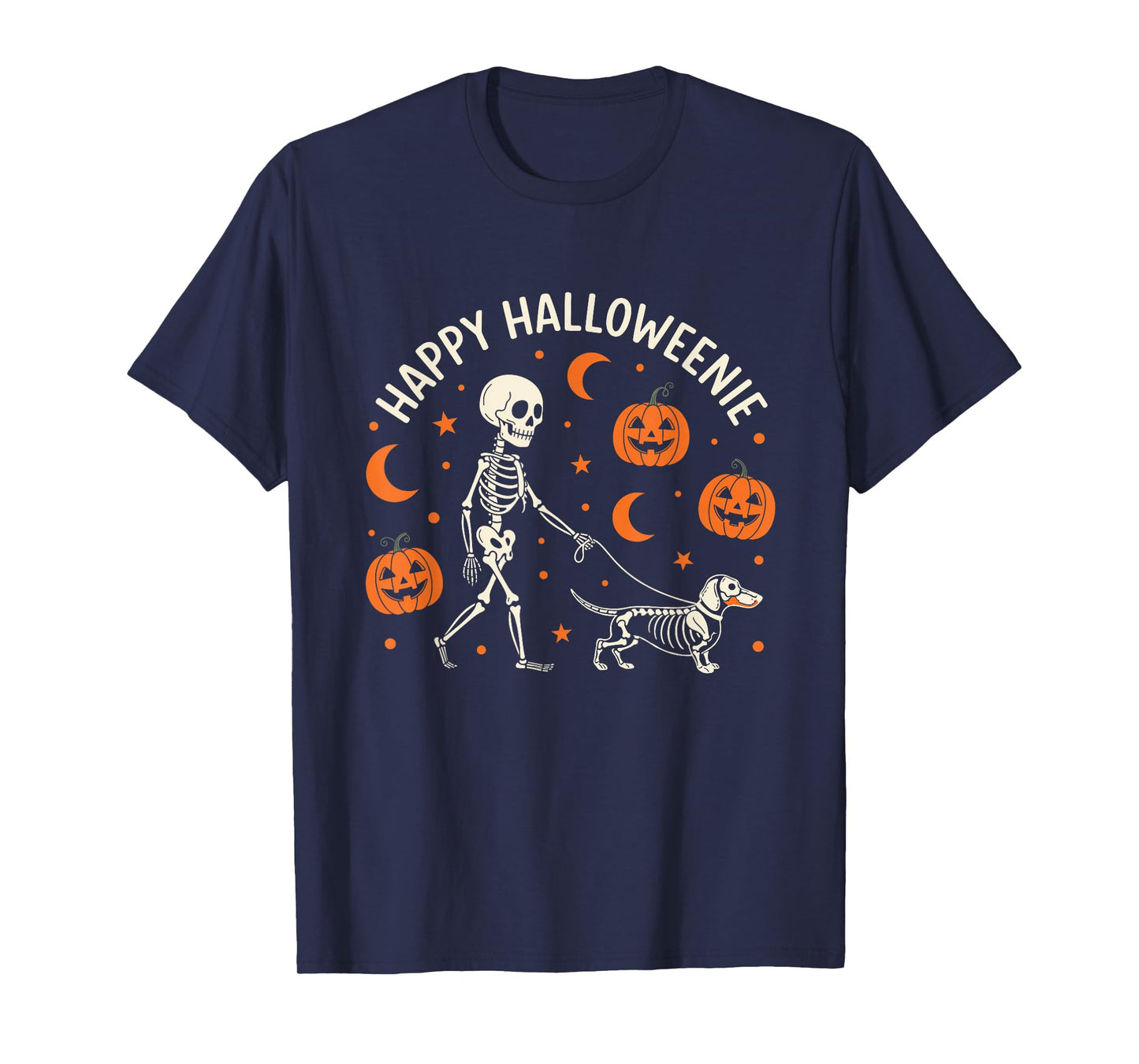 Happy Halloweenie Funny Halloween Skeleton Dachshund Dog T-Shirt