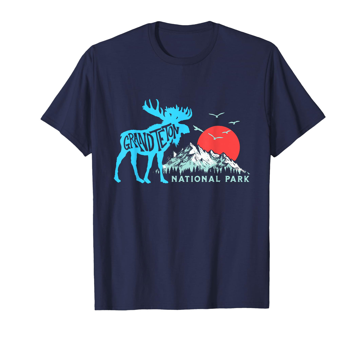 Grand Teton National Park Moose & Mountains Typography T-Shirt