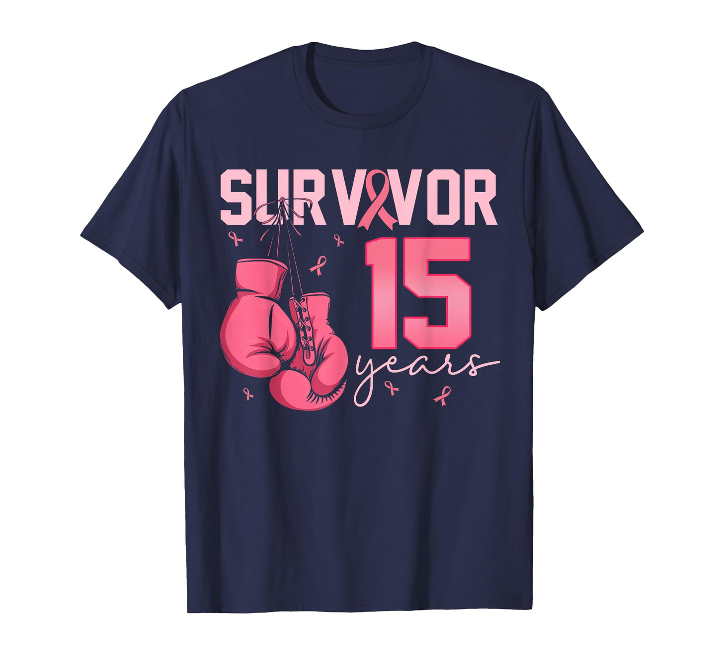 Breast Cancer Survivor 15 Years Pink Ribbon Boxing Gloves T-Shirt