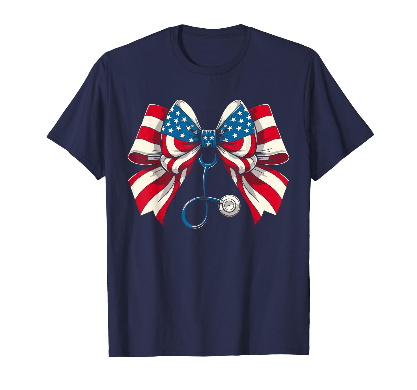 USA Flag Stethoscope Coquette Bow RN Nurse 4th of July T-Shirt