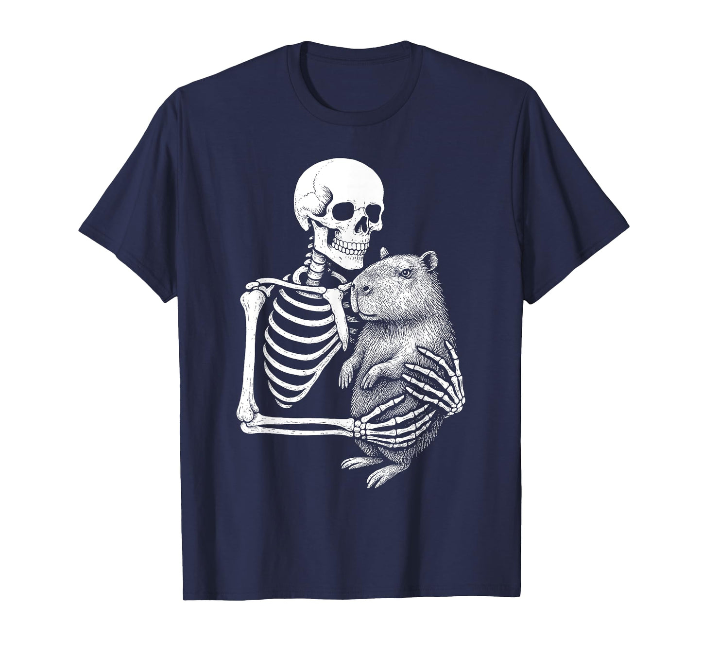 Skeleton Holding A Capybara Funny Lazy Halloween Costume T-Shirt