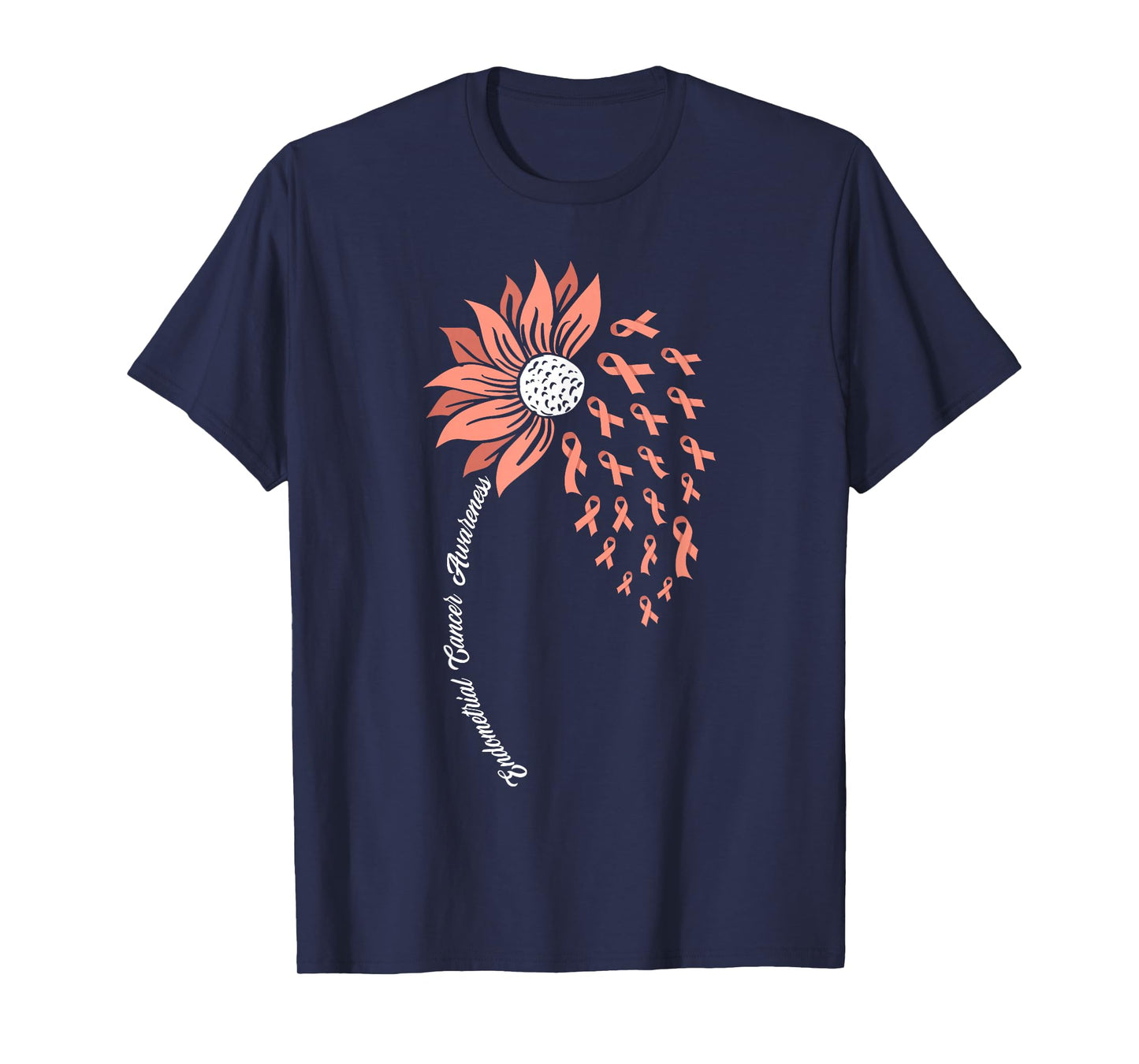 Sunflower Peach Ribbon Support Endometrial Cancer Awareness T-Shirt