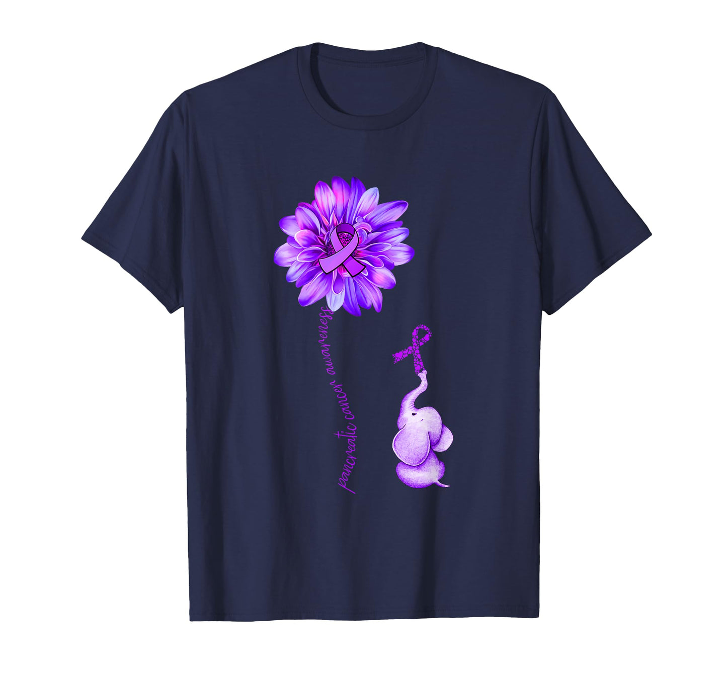 Elephant Sunflower Purple Ribbon Pancreatic Cancer Awareness T-Shirt