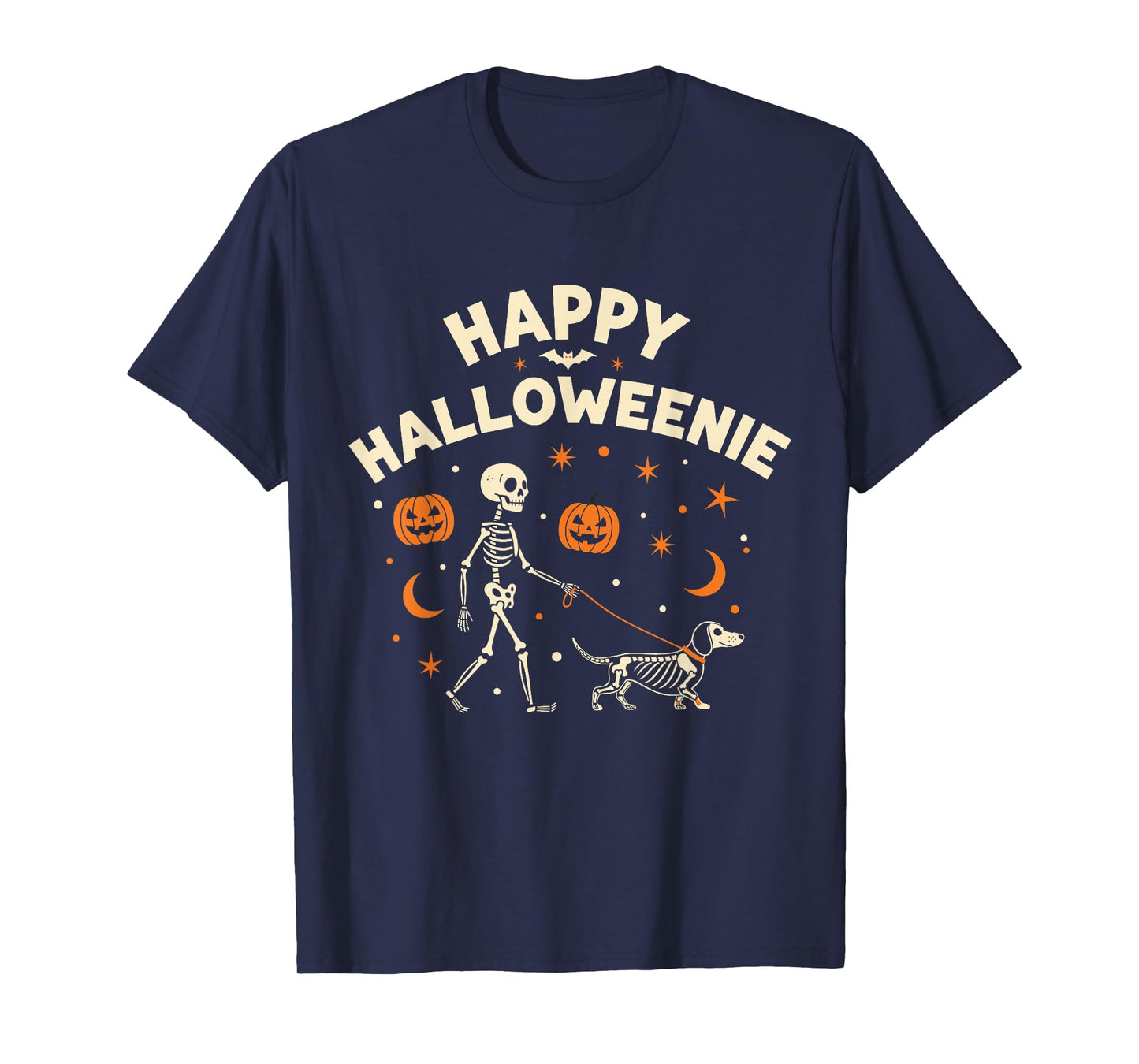 Happy Halloweenie Funny Halloween Skeleton Dachshund Dog T-Shirt