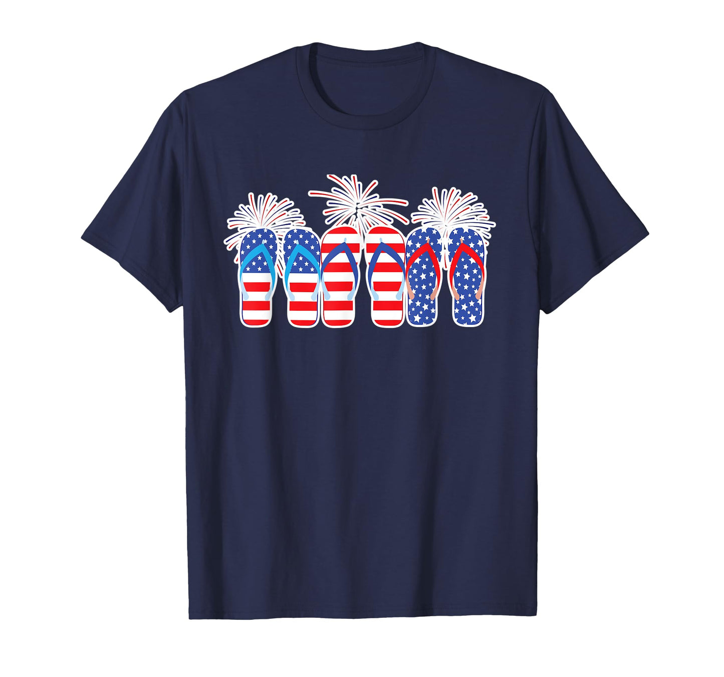 4th of July Flip Flops Red White Blue American Flag Gift T-Shirt for Women Kids Men