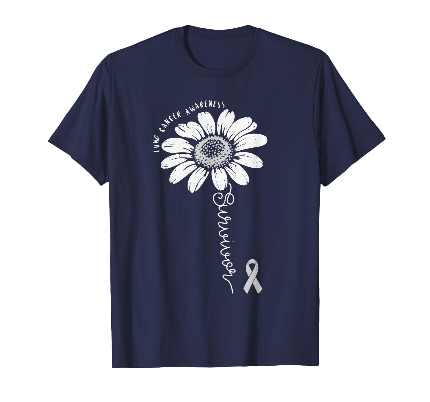 Lung Cancer Awareness Survivor Flower White Ribbon Support T-Shirt