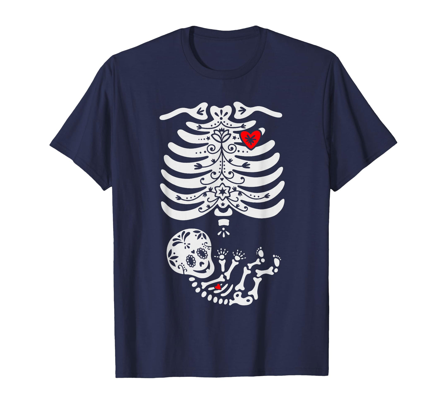 Sugar Skull Skeleton Halloween Pregnancy Annoucement Mom T-Shirt