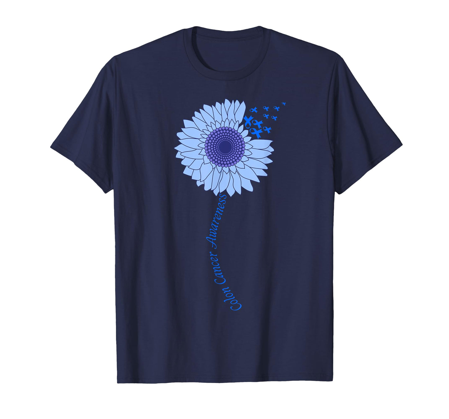 Colon Cancer Awareness Sunflower Periwinkle Ribbon T-Shirt