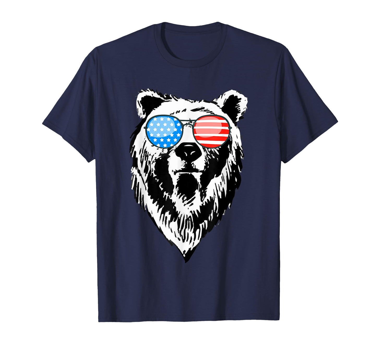Funny Bear American USA Flag Sunglasses Camping Hunting Gift T-Shirt