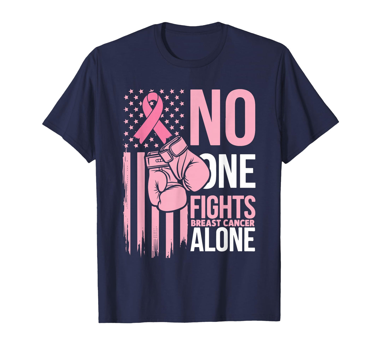 No One Fights Breast Cancer Alone Usa Flag Boxing Gloves T-Shirt