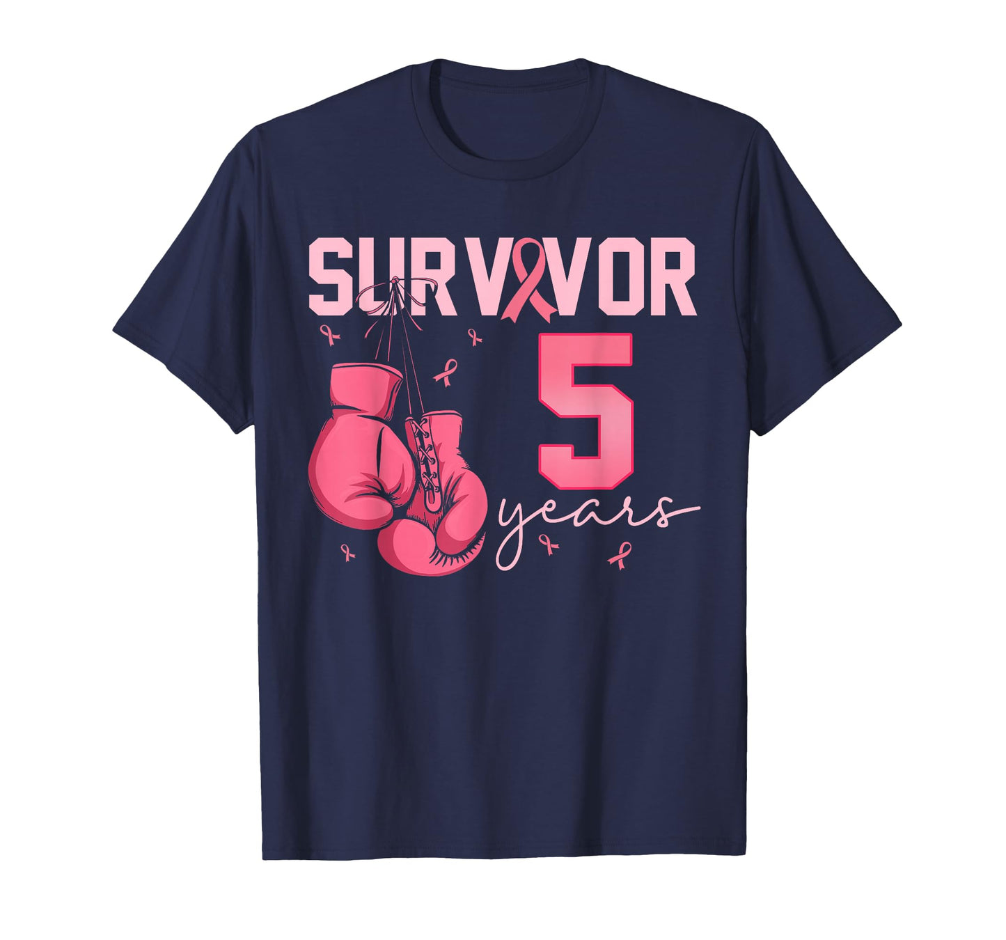 Breast Cancer Survivor 5 Years Pink Ribbon Boxing Gloves T-Shirt