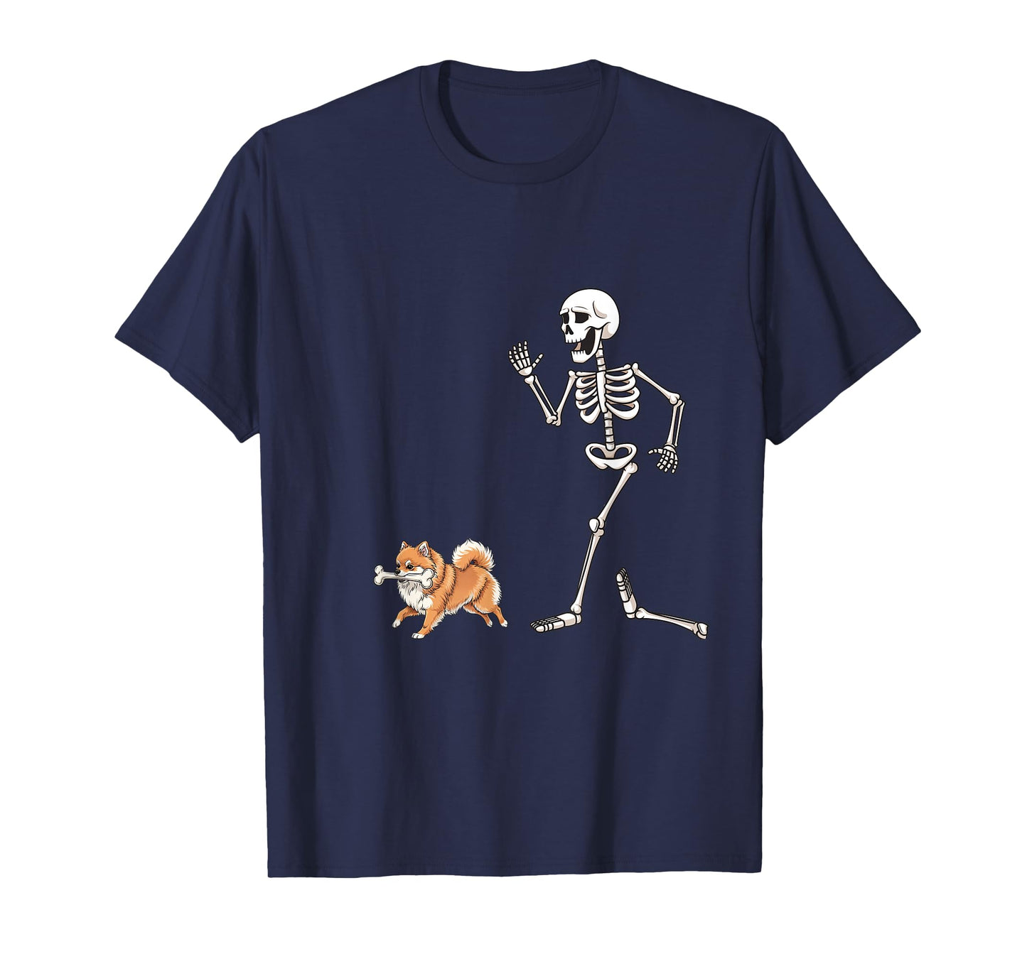 Funny Halloween Pomeranian and Skeleton T-Shirt