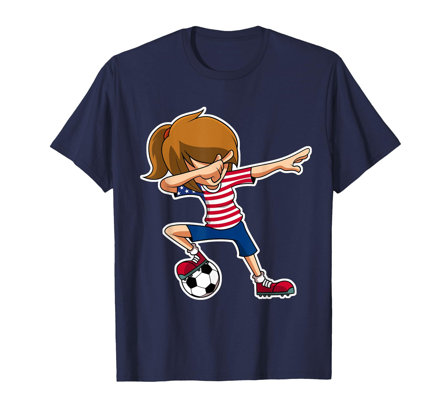 Dabbing Soccer Girl USA Shirt, American Flag Jersey T-Shirt
